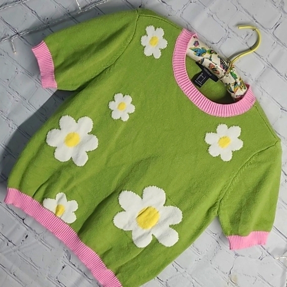 Forever 21 Vintage Inspired Springtime Daisy Floral Sweater Knit Top Womens Sz L - Picture 7 of 16